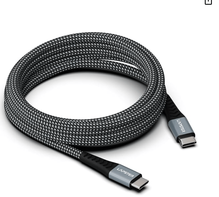 Lapster Rapidzz 60W Fast Charging 1M Braided Type C to Type C Cable for Smartphones, Tablets, Laptops & other Type C devices, PD Technology, 480Mbps Data Sync-Black