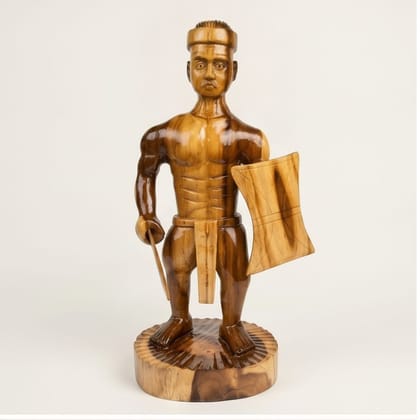 Hand-Carved Wooden Warrior Figurine