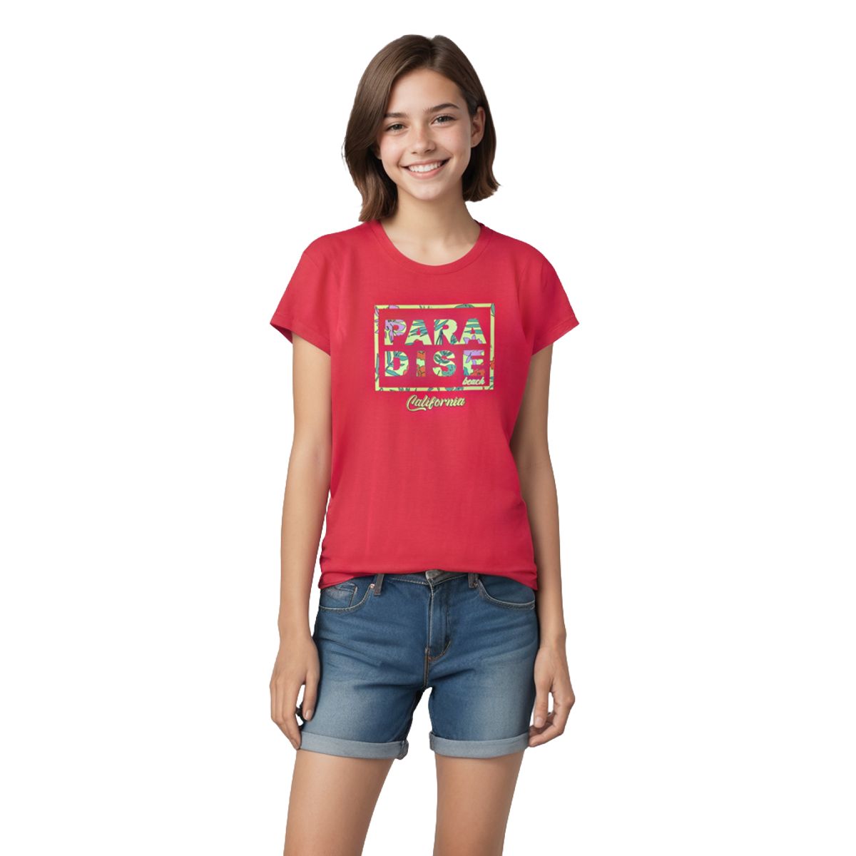 Girls T shirt Cotton Bright Rose Pink Paradise Beach