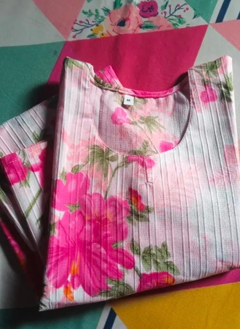 Women's White Floral Printed Cotton Kurti