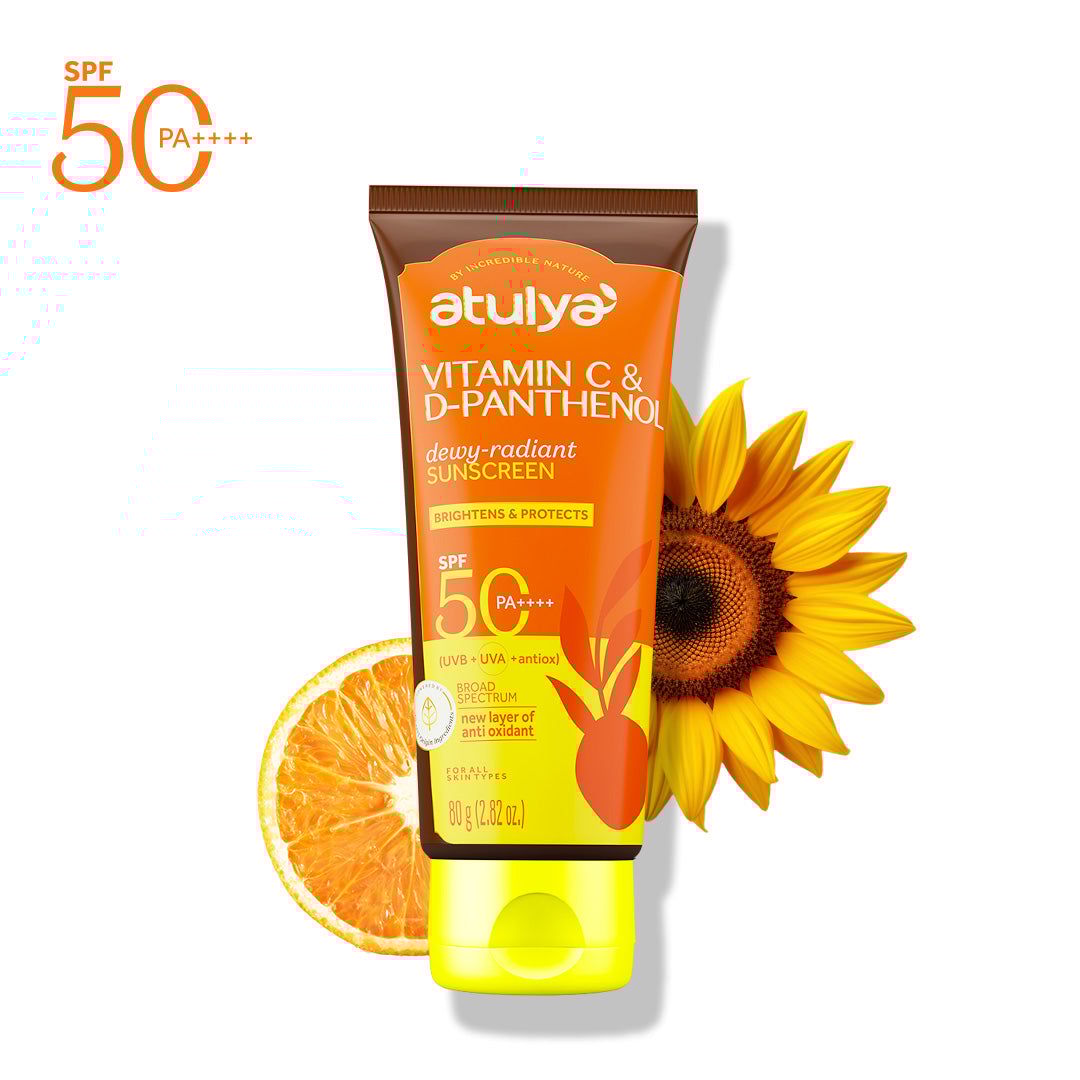 Atulya Vitamin C & D-Panthenol Sunscreen | SPF 50 PA++++ | Dewy-radiant - 80g