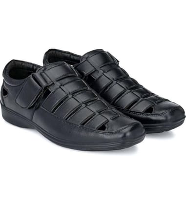 Mens Casual Faux Leather Solid Velcro Sandal Size 8 (Black)