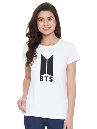Women's Cotton Blend Bts Print Printed T-Shirt XL (White)
