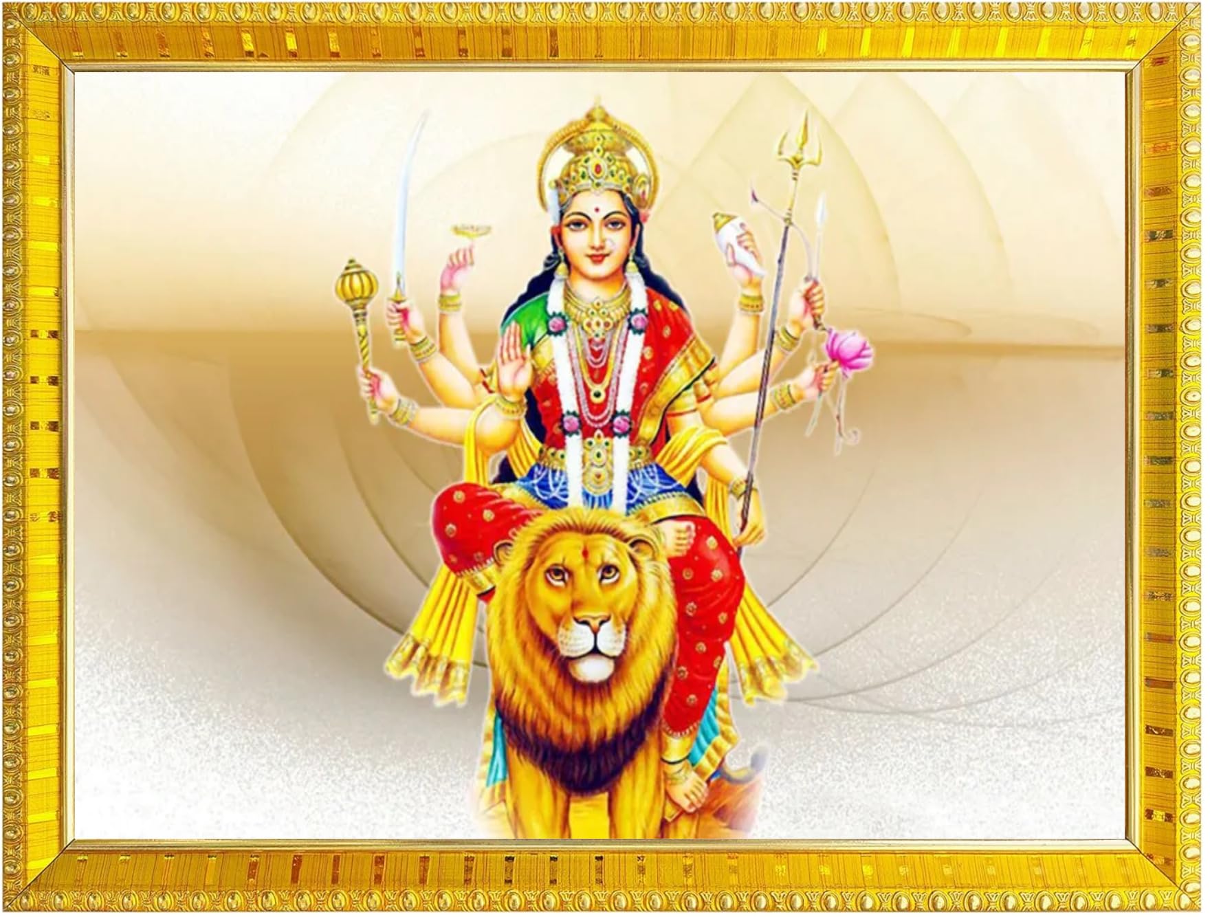 NOKKES Sherawali maa veshno maa durga maa photo Golden 5X7 Inch Photo Frame_AQW20