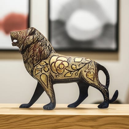 Premium Brass Lion Home Decorative Showpiece Statue – Handcrafted Finish, Height : 6 Inch (ANMAS179 B)