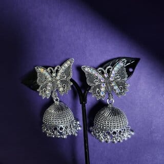Oxidised Silver Butterfly jhumka set for girlswomens