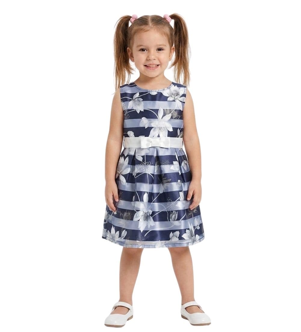Girl's Polyester Striped Sleeveless Dress (Navy Blue, 2-3-Yrs)-PID66014