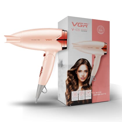 VGR V-428 Foldable Hair Dryer, 1200/1600W DC Motor, Dual Voltage, 2 Speed Settings, Travel-Friendly (Pink) VGR V-428 Foldable Hair Dryer, 1200/1600W DC Motor, Dual Voltage, 2 Speed Settings, Travel-Friendly (Pink) - Pink