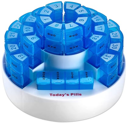 Ezyfit Monthly Pill Box 31 Day Medication Organizer, Multiple Daily Doses Section, Removable Compartments Perfect for Travelling, Detachable Containers