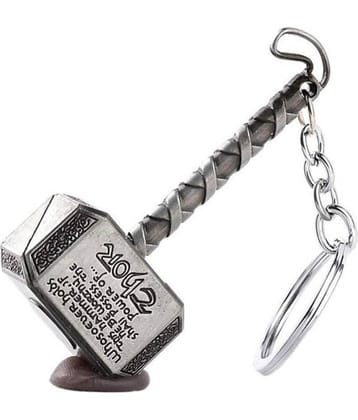 I Q Creations Thor SIlver Metal Hammer Key Chain for Men