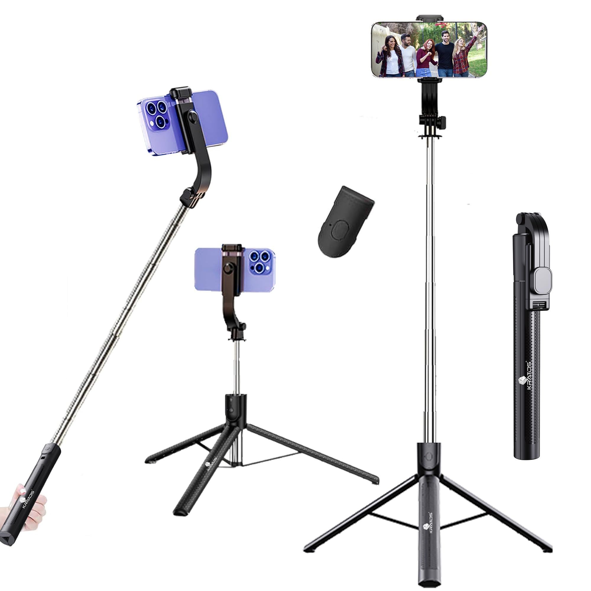 Kratos K51, 67Inch/ 170cm Long Selfie Stick Tripod with Wireless Remote, Long Tripod Stand with 360 Rotation, Compatible with Mobile/GoPro for Travel,Compatible with iPhone & All Smartphones Kratos K51, 67Inch/ 170cm Long Selfie Stick Tripod with Wireles