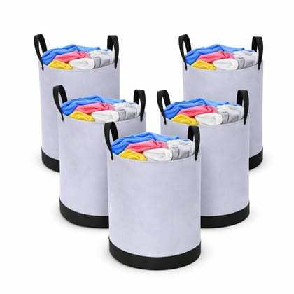 The Drape Desi Round Laundry Bag Foldable Waterproof 45L Capacity – Non-Woven Clothes & Toy Storage Organizer | Gray & Black Laundry Basket for Home (Pack of 5)