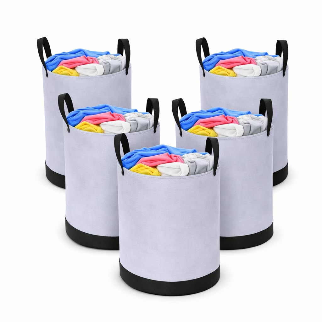 The Drape Desi Round Laundry Bag Foldable Waterproof 45L Capacity – Non-Woven Clothes & Toy Storage Organizer | Gray & Black Laundry Basket for Home (Pack of 5)