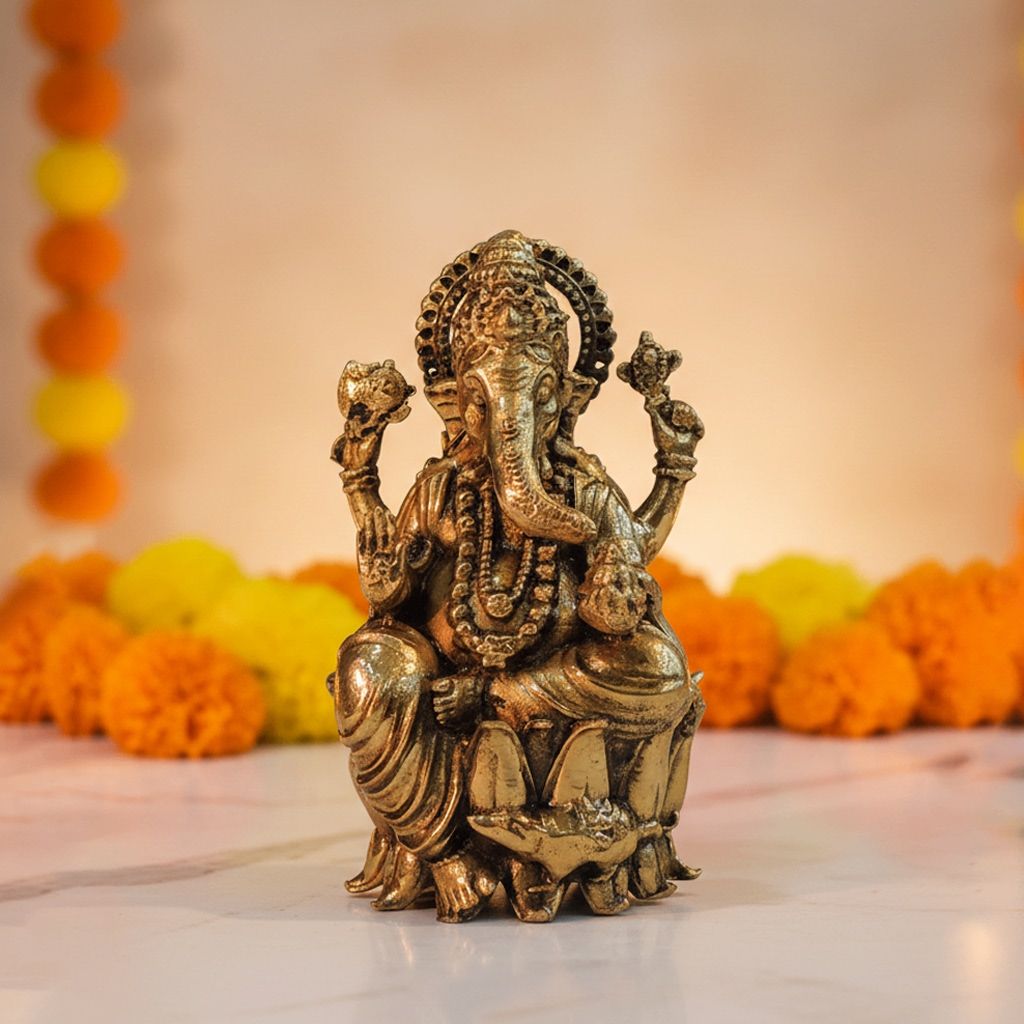Brass Ganesh Ji Idol – Handmade Lord Ganesha Brass Murti, Height : 3 Inch (BSMAS1822 G)