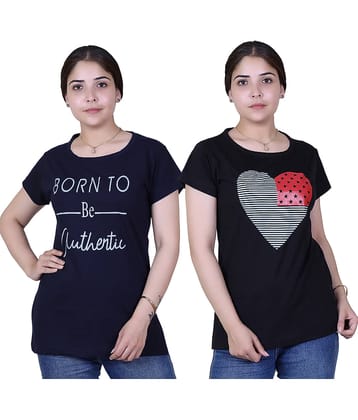 Varenyam Women Cotton Regular Fit Round Neck T-Shirt ( Navy )