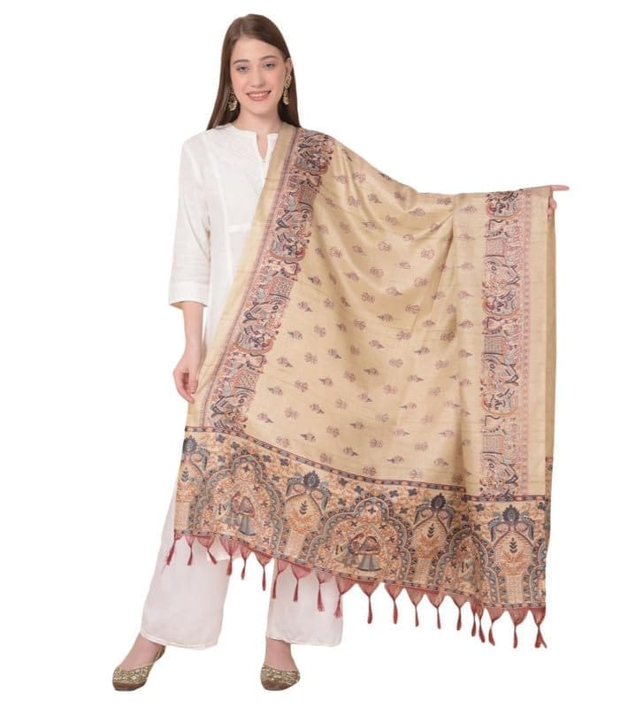 Women's Art Silk Printed Dupatta (Gold)-PID47046
