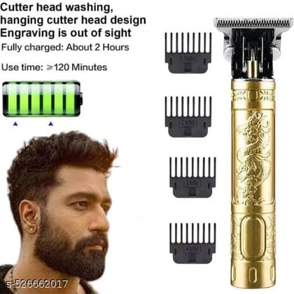 Professional T9 Vintage Trimmer for Men - Gold Buddha Design, Rechargeable Hair Clipper & Beard Shaver