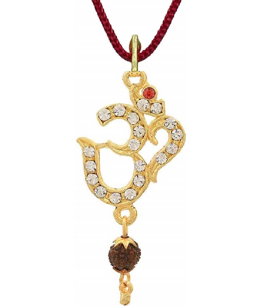 ASTRODIDI Men's and Women's Brass Gold Plated Om Pendant Locket with Rudraksha Zircon Beads