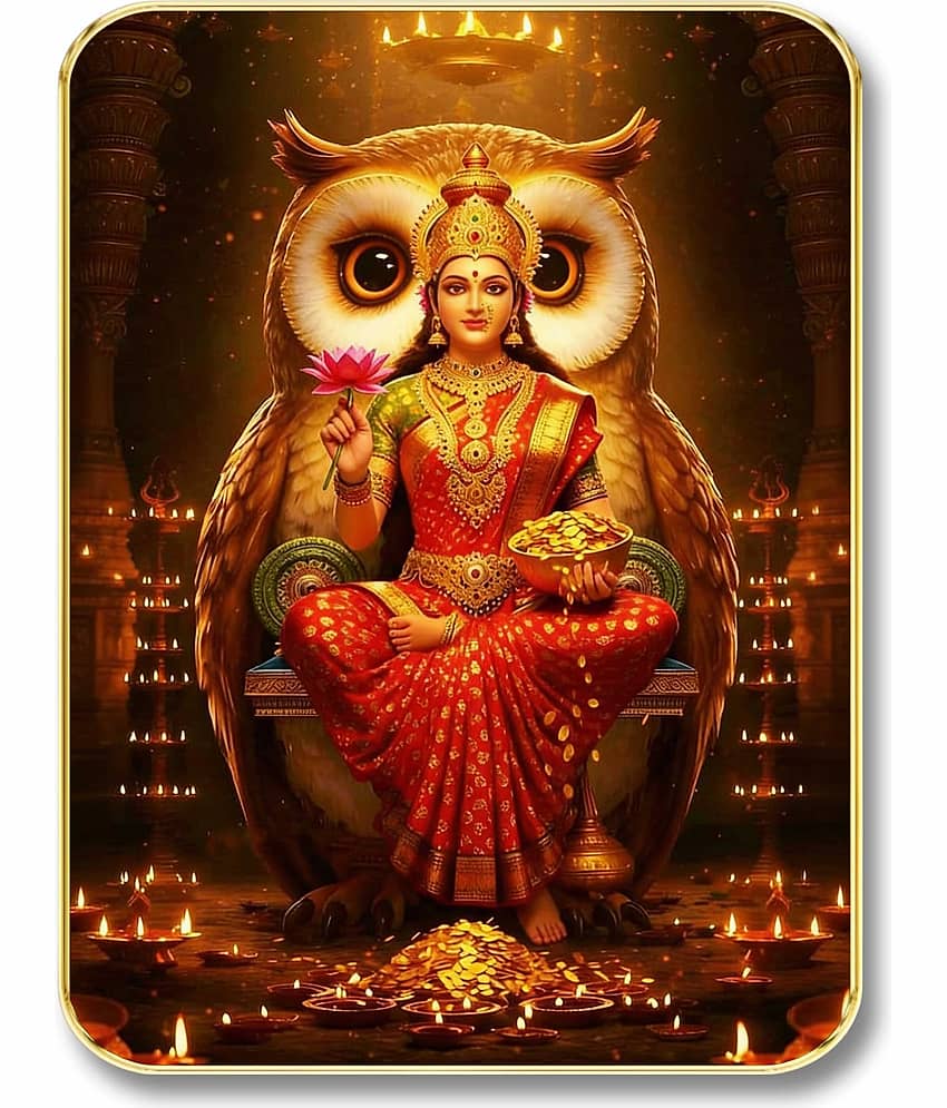 Livin'luxe Maa Lakshmi Owl MDF Wall Art with Table Top Stand & Wall Hanging Hole