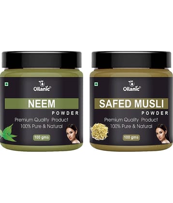 Oilanic 100% Pure Neem Powder & Safed Musli Powder For Skin Hair Mask 200 g Pack of 2