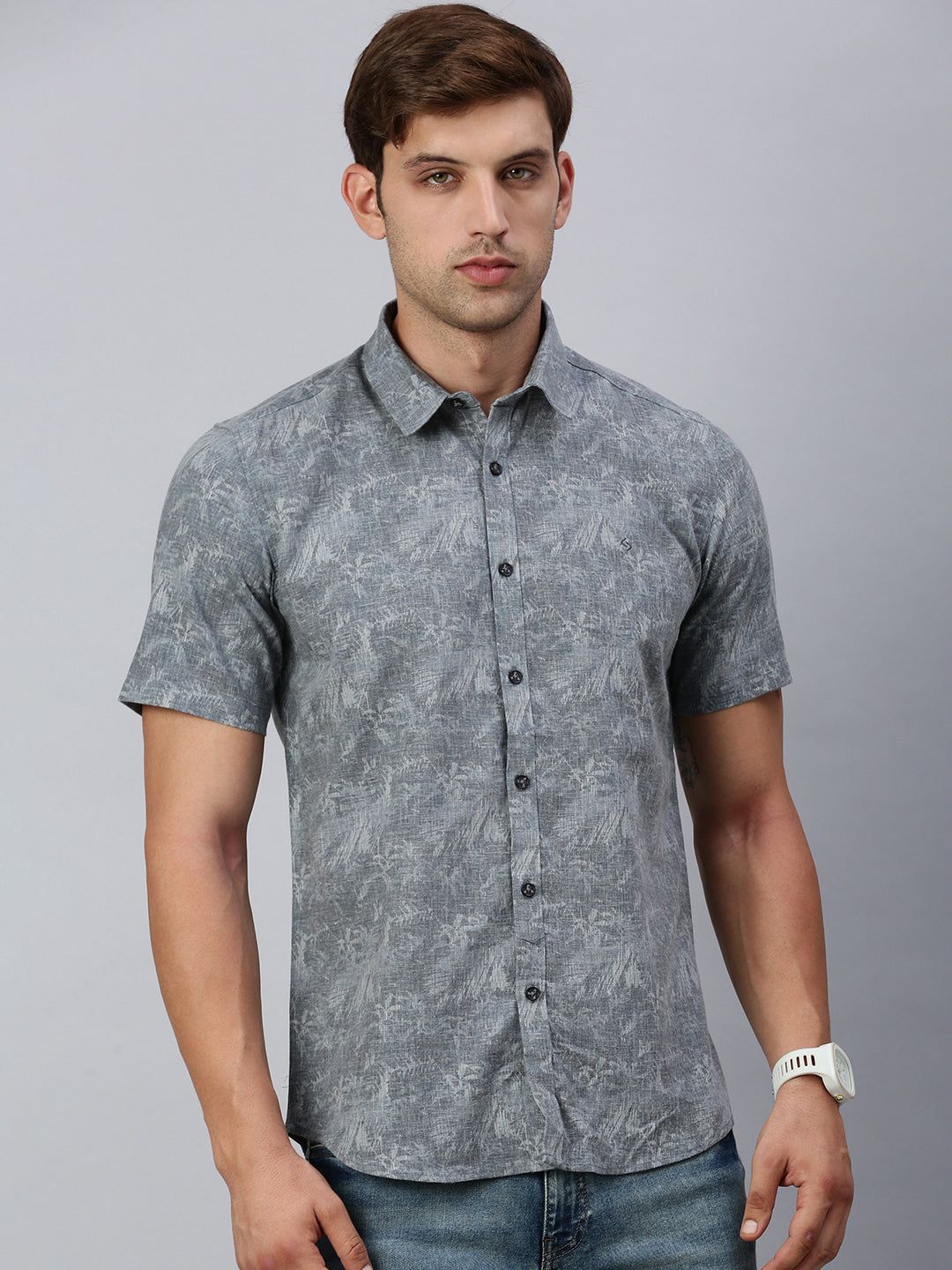 Classic Polo Men's Half Sleeve Dark Grey Slim Fit Printed Casual Shirt | SP2-EL-17 B-HS-PRT-SF
