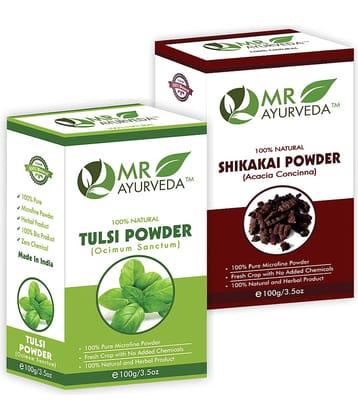 MR Ayurveda 100% Organic Tulsi Powder and Shikakai Powder Hair Scalp Treatment 200 g Pack of 2
