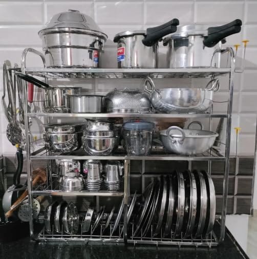DEMIQON 5-Shelf Stainless Steel Wall-Mounted Dish Drying Rack – Multi-Purpose Kitchen Organizer for Plates,