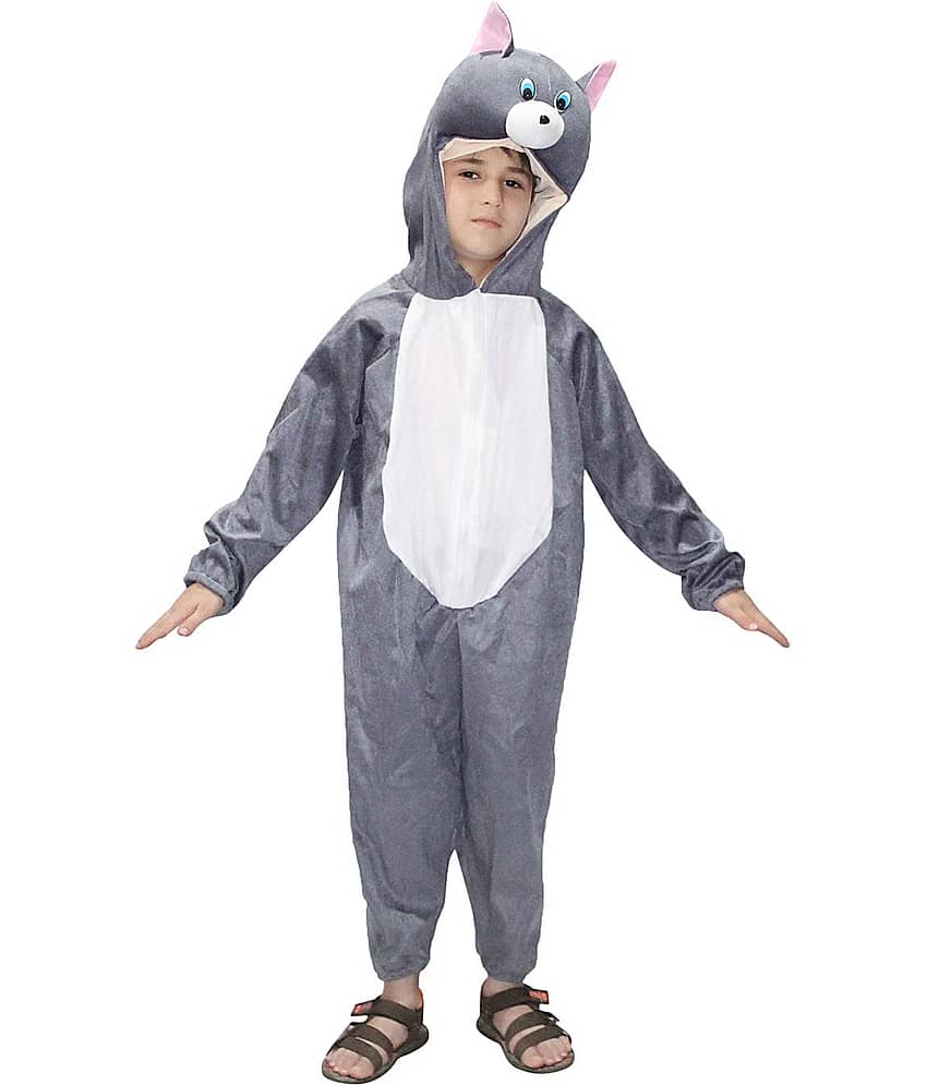 Kaku Fancy Dresses Cat Cartoon Costume -Grey, 5-6 Years, For Boys & Girls