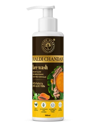 Puromiles Face Wash with Haldi & Chandan/Skin Brightening/Anti-Tan/Natural Ubtan with Turmeric,Sandalwood, Papaya and Aloevera extracts
