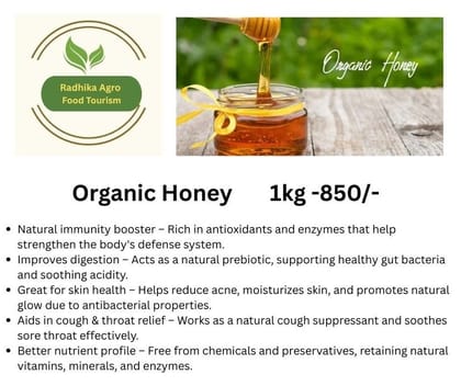 Radhika Agro Organic Honey (1kg) | Natural Immunity Booster & Prebiotic | Preservative-Free | For Digestion, Cough Relief & Skin Health