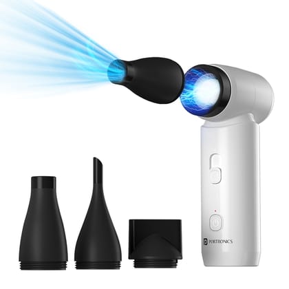 Portronics Tez, Mini Handheld High Speed Air Blower, Stepless Regulation, Rechargeable Type-C, for Cleaning Computers, Cars, Backyard and Home Appliances, Cordless & Compact, Up to 80000 RPM Portronics Tez, Mini Handheld High Speed Air Blower, Stepless Regulation, Rechargeable Type-C, for Cleaning Computers, Cars, Backyard and Home Appliances, Cordless & Compact, Up to 80000 RPM