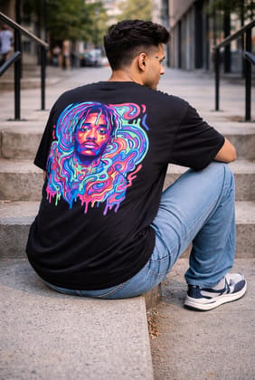 Hue Nox Men's Black Rapper 4 Graphic Oversized T-Shirt