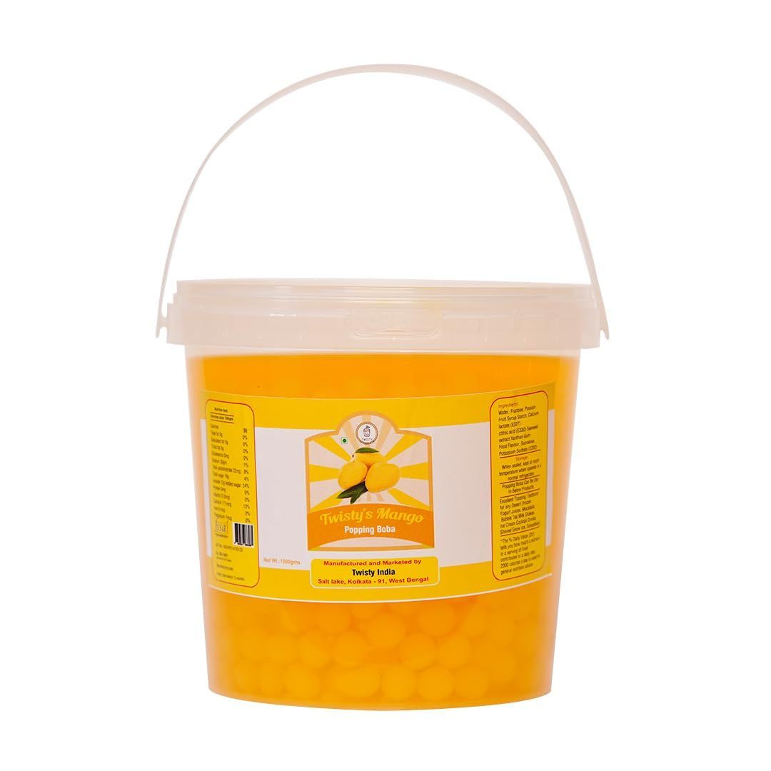 Popping Boba for Bubble Tea, Milkshakes, Ice Cream and Yogurt | Boba Tea Variety of Flavors - Vegan | Boba 1 kg with 10 Pieces Straws (Mango)