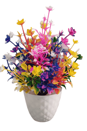 Artificial Multicolor Floral Arrangement in White Ceramic Pot