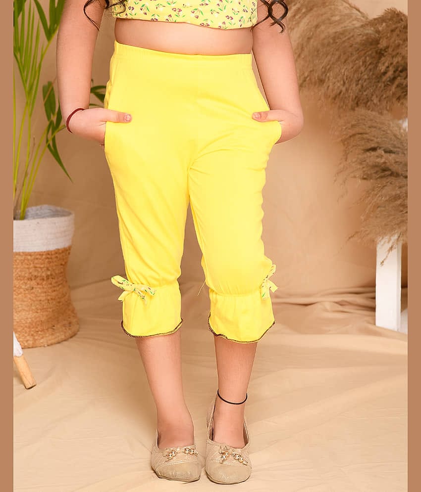 Kids Cave Pack of 1 Girls Cotton Capris ( Yellow )