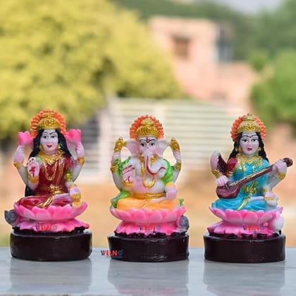 WELNO International Lotus laxmi Ganesh Saraswati maa Statue for Home Temple Pooja Room