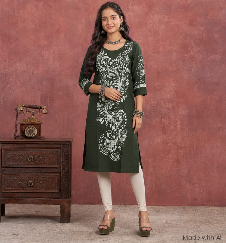 Handcrafted Batik Print Cotton Long Kurti
