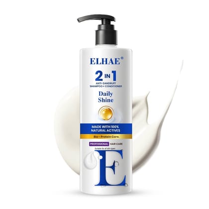 ELHAE 2-in-1 Daily Shine and Anti Dandruff Shampoo with Conditioner for Women and Men | Hair Shine and Dandruff Protection Shampoo + Conditioner - 300ml
