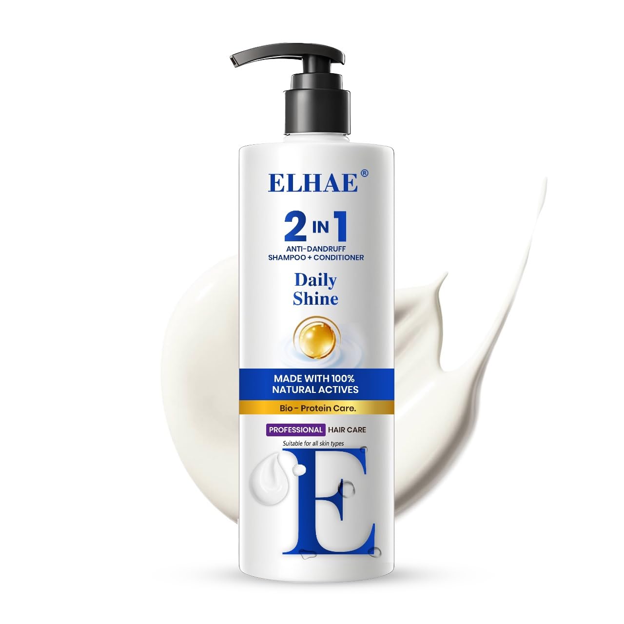 ELHAE 2-in-1 Daily Shine and Anti Dandruff Shampoo with Conditioner for Women and Men | Hair Shine and Dandruff Protection Shampoo + Conditioner - 300ml