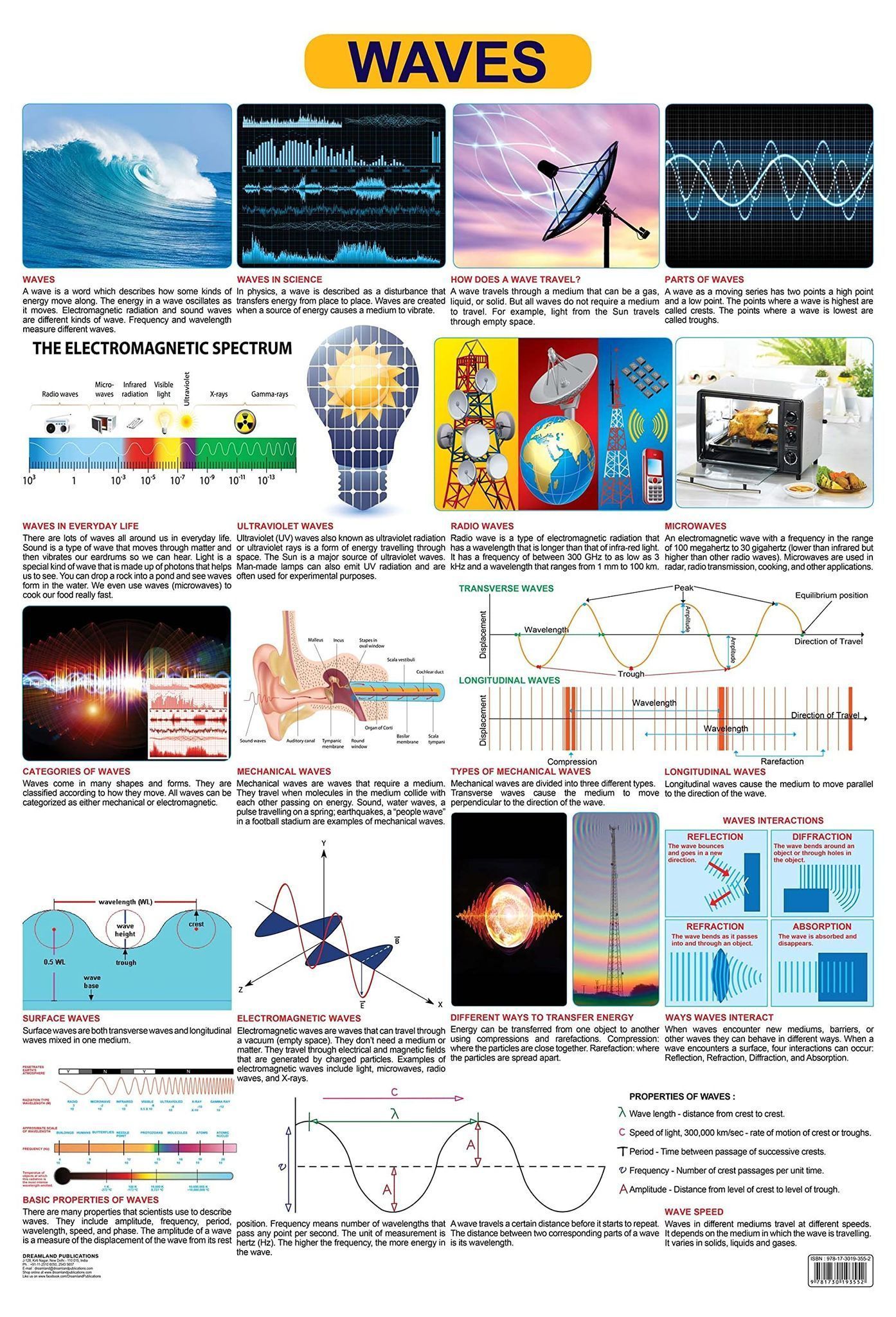 Waves Wall Chart (Science Chart) - Both Side Hard Laminated (Size 48 x 73 cm) [Poster] Dreamland Publications