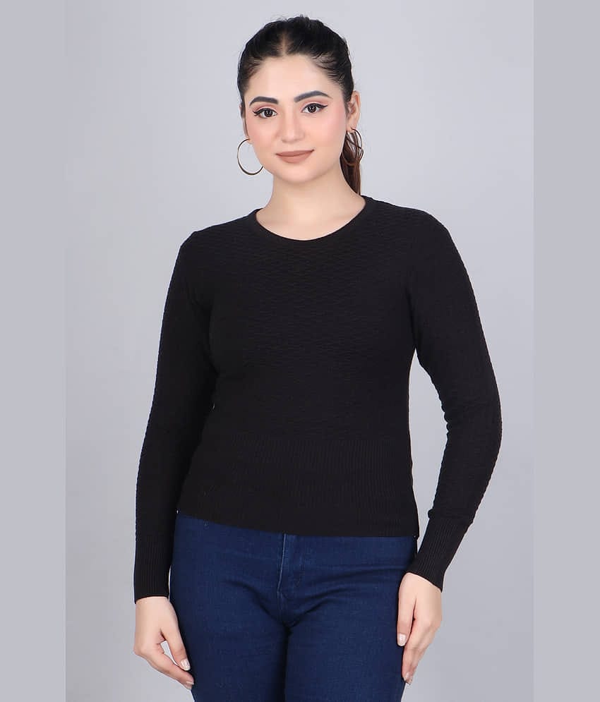 FEVERFEW Women Viscose Blend Round Neck Pullover ( Black )