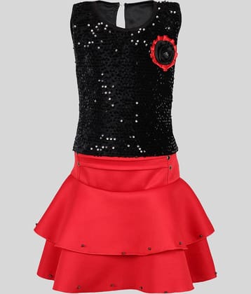 Arshia Fashions Pack of 1 Girls Synthetic Top With Skirt ( Black )