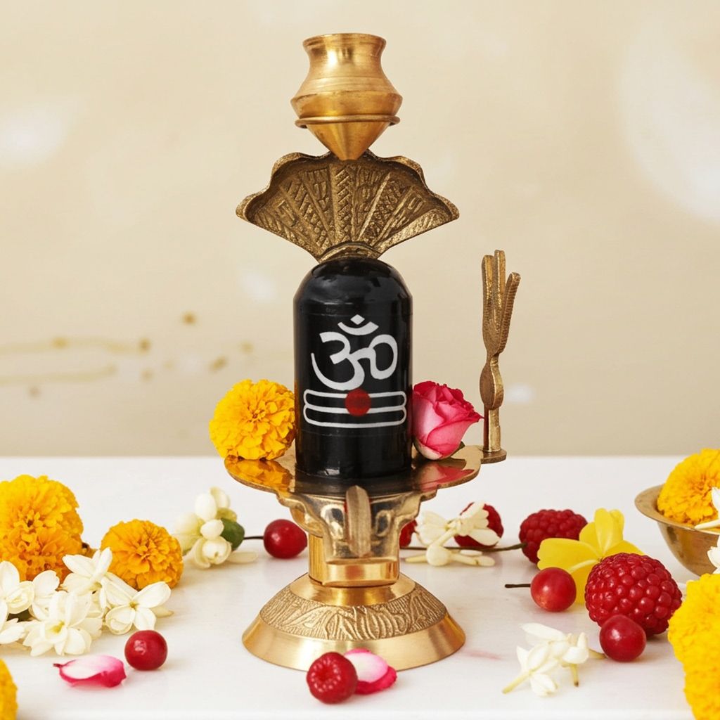 Brass Shivling With Black Stone � Size 3 Pooja Lingam, 5, Height : 5.5 Inch (ZMAS396 D)