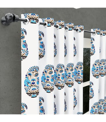 Floral Blue Kairi Print Curtains  Traditional Indian Pinar Block Design ( 5 Feet )
