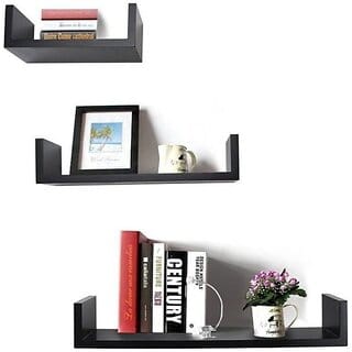 Onlinecrafts Wooden Wall Shelf Wooden Wall Shelf (Number Of Shelves - 3, Black)