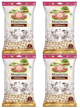 MAKHVEDA -  Makhana | Premium 5+ Suta Hand Picked Phool Makhana | Healthy Fasting Snack | Fox Nuts | Lotus Puffs | Desi Superfood ( 250g x 4 | 1Kg )
