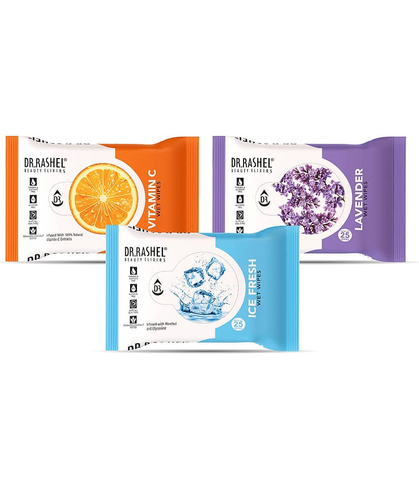 DR.RASHEL Vitamin C, Ice Fresh, Lavender Wet Wipes ( 75 Pcs ) Pack of 3