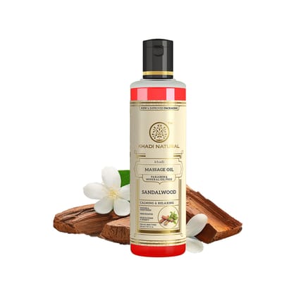Khadi Natural Sandalwood Massage Oil - Without Mineral Oil - 210ml Sale Khadi Natural Sandalwood Massage Oil - Without Mineral Oil - 210ml Sale
