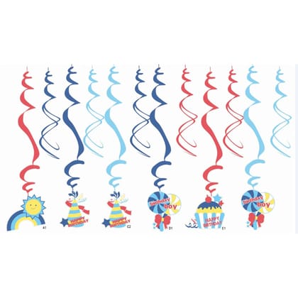 Birthday Boy Swirls Decoration - 12 PC