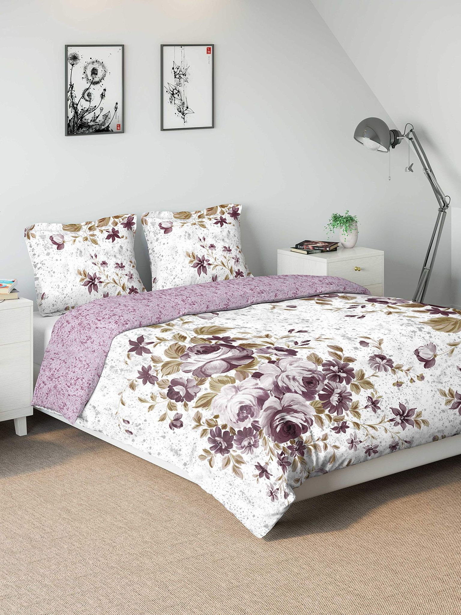 DDECOR - Cherish Collection 100% Cotton Floral Pattern 150TC Double Coverlet|268 CM X 274 CM| - Wine